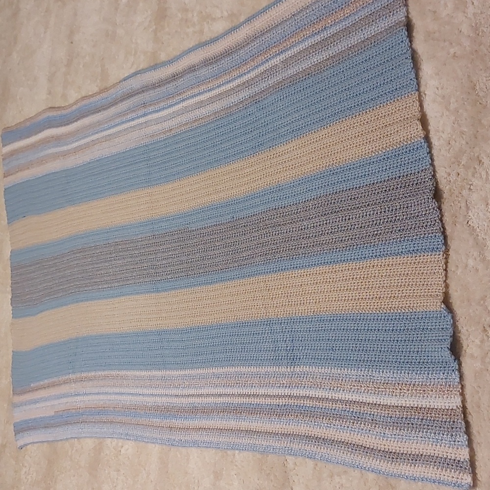 Afghan Blues & Tans Hand Crochet 40"x68" Box
